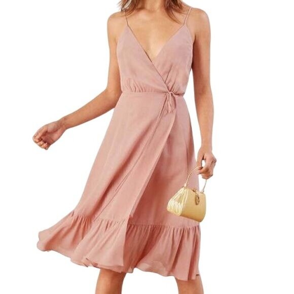 Reformation Cabo Midi Wrap Dress in Champagne Size L, NWT - Picture 11 of 11